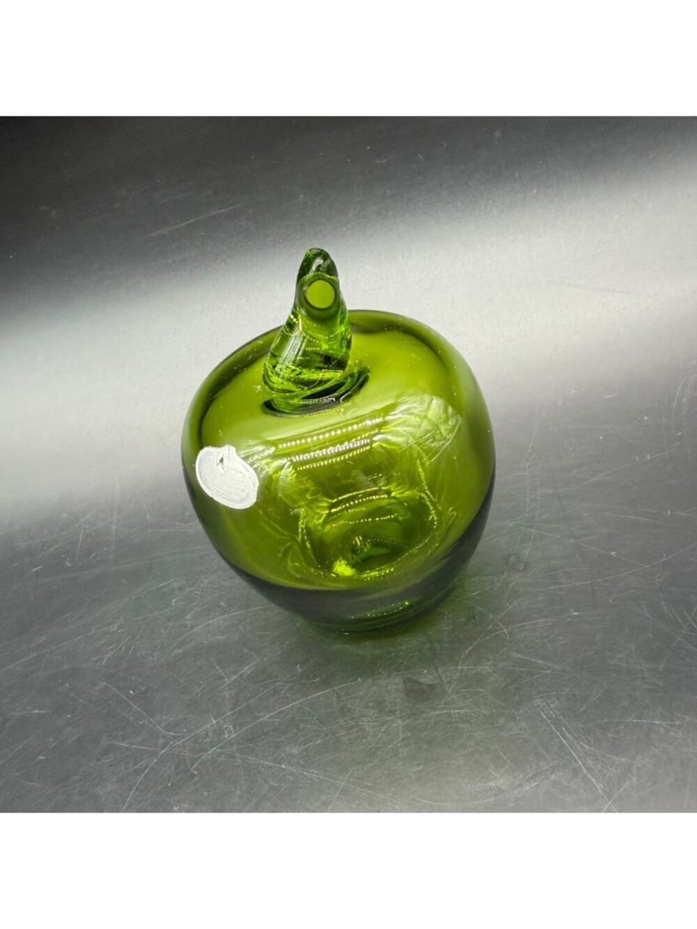 Glass Green Apple Figurine Paperweight Decorative Handblown Vintage Rainbow USA